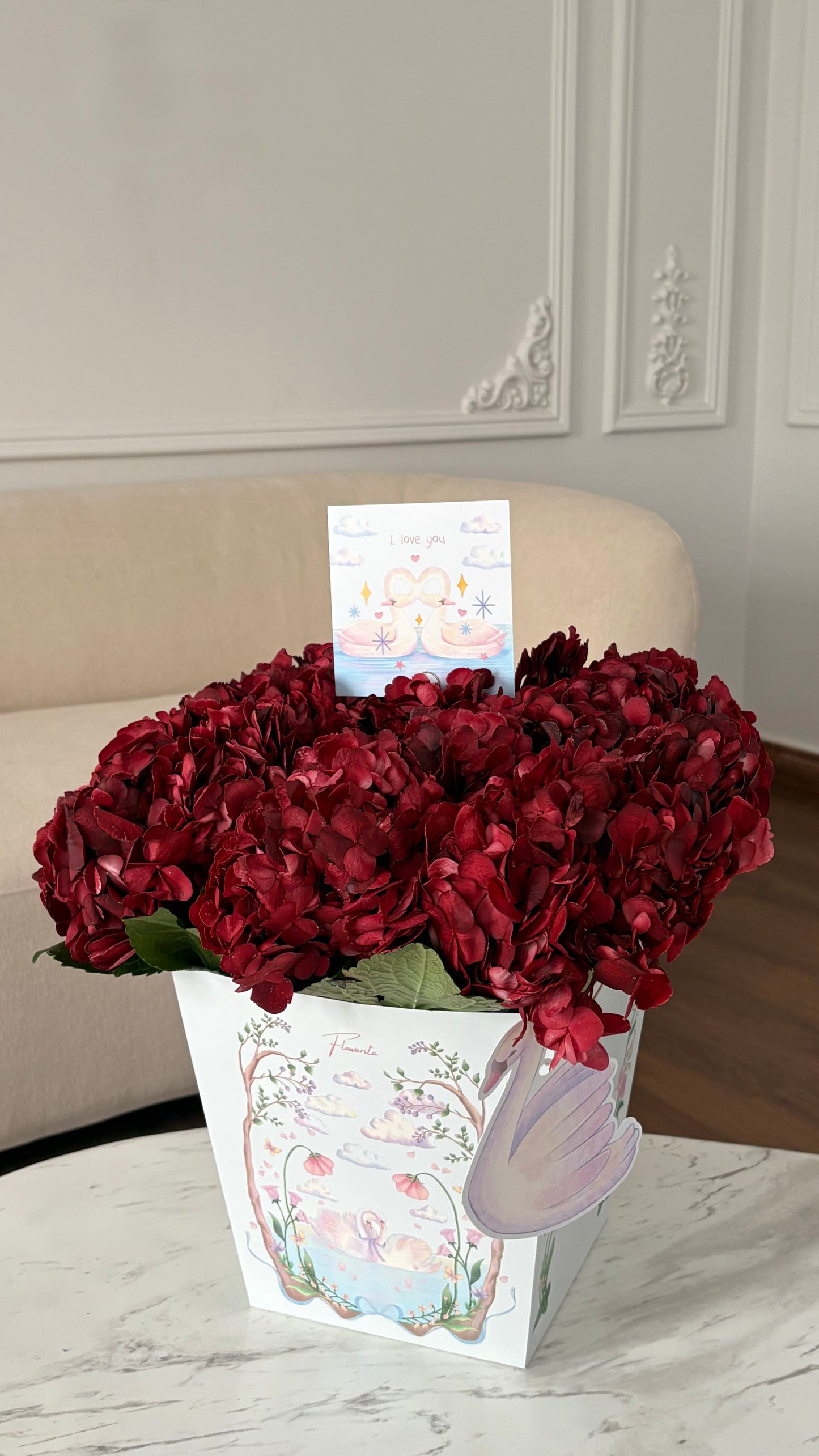 Red Hydrangeas & I love you Card❣️